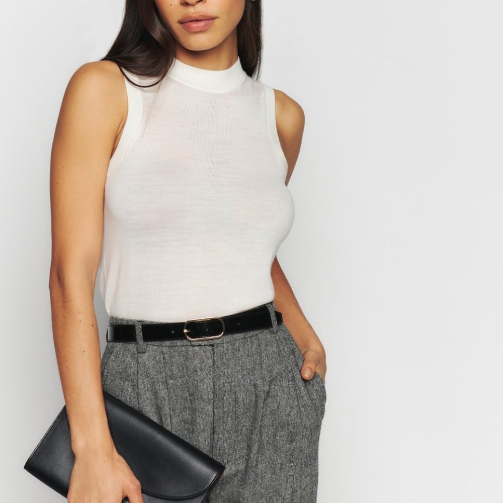 Reformation Edwina Regenerative Merino Mockneck Tank - Cream (Medium)